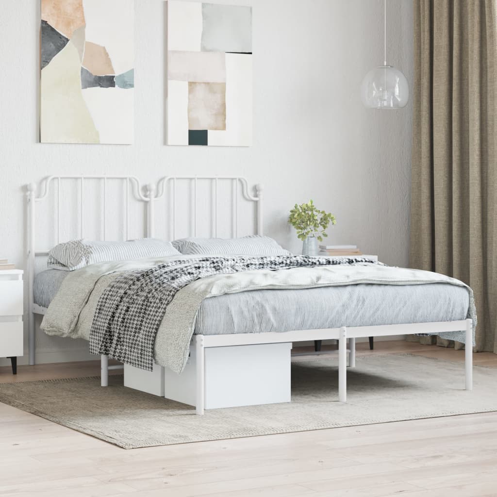 vidaXL Cadre de lit métal sans matelas et tête de lit blanc 140x190 cm