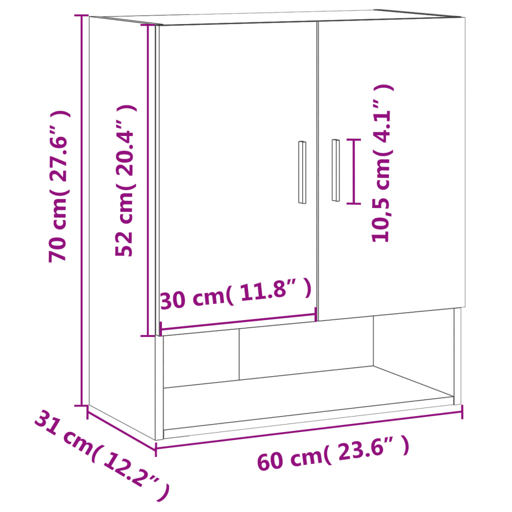 vidaXL Armoire murale noir 60x31x70 cm bois d'ingénierie