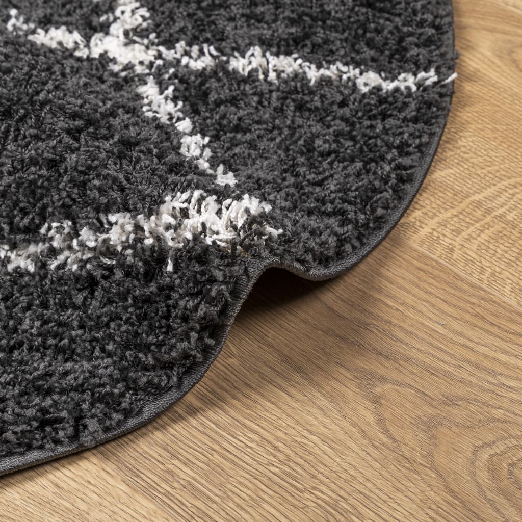 vidaXL Tapis shaggy à poils longs moderne noir et crème Ø 80 cm