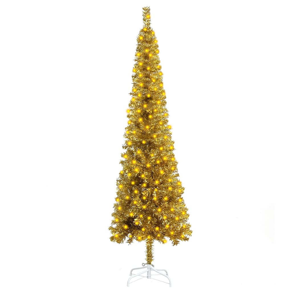 vidaXL Arbre de Noël mince pré-éclairé doré 150 cm