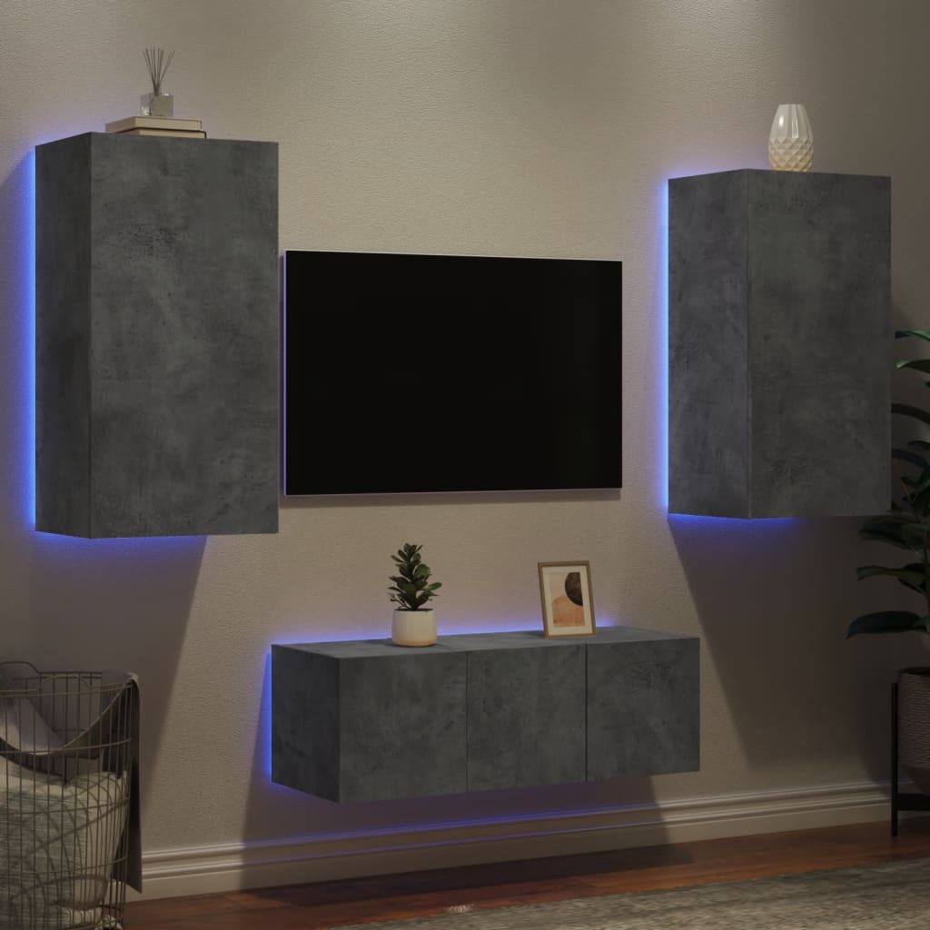 vidaXL Unités murales TV avec LED 4 pcs gris béton bois d'ingénierie