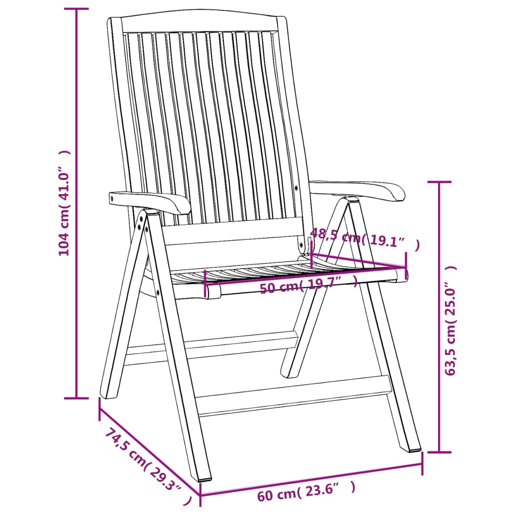 vidaXL Chaises de jardin inclinables 4pcs et coussins bois massif teck