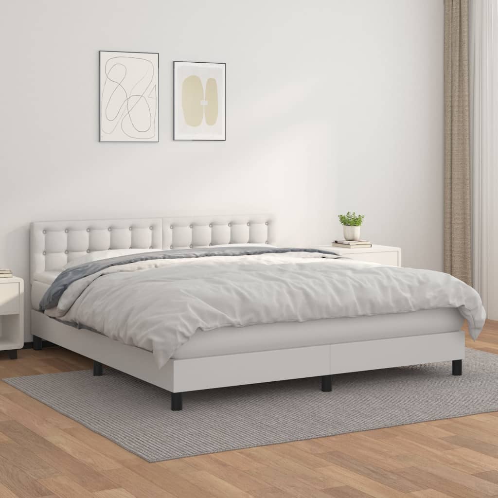 vidaXL Sommier à lattes de lit avec matelas Blanc 160x200cm Similicuir