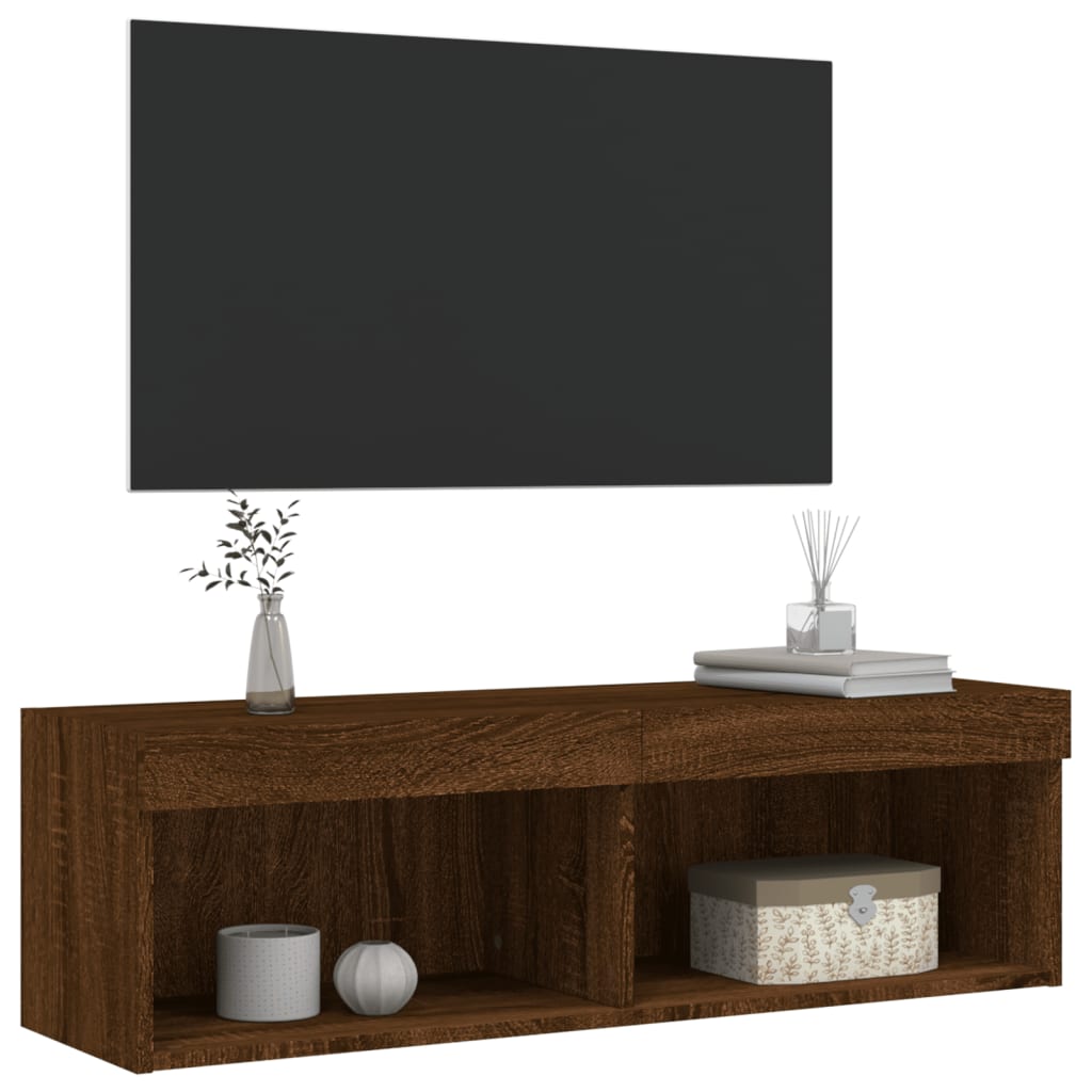 vidaXL Meuble TV avec lumières LED chêne marron 100x30x30 cm