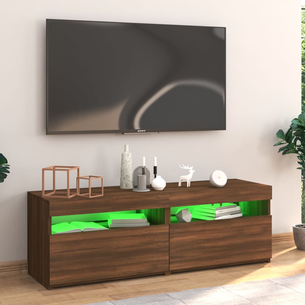 vidaXL Meuble TV avec lumières LED chêne marron 120x35x40 cm