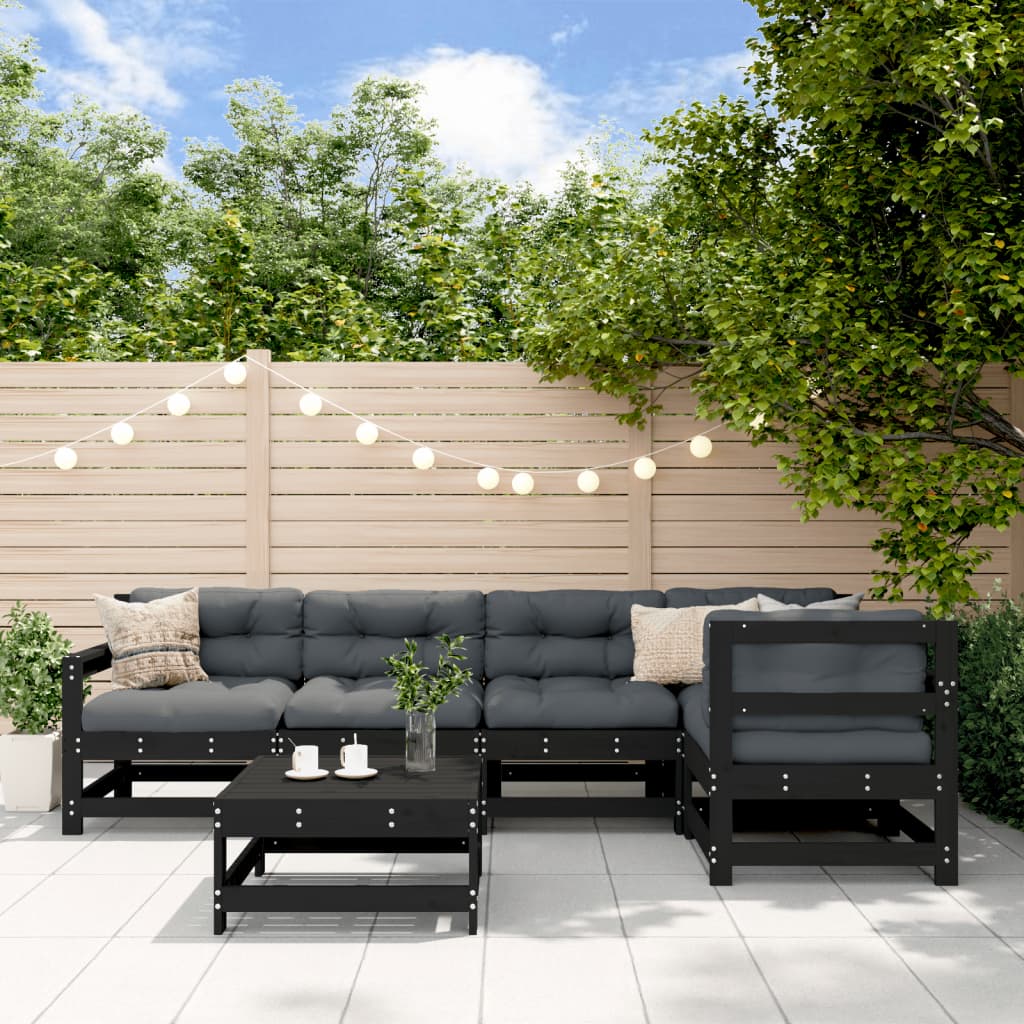 vidaXL Salon de jardin 6 pcs avec coussins noir bois massif