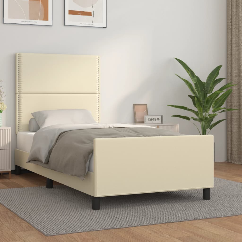 vidaXL Cadre de lit avec tête de lit Crème 100x200 cm Similicuir