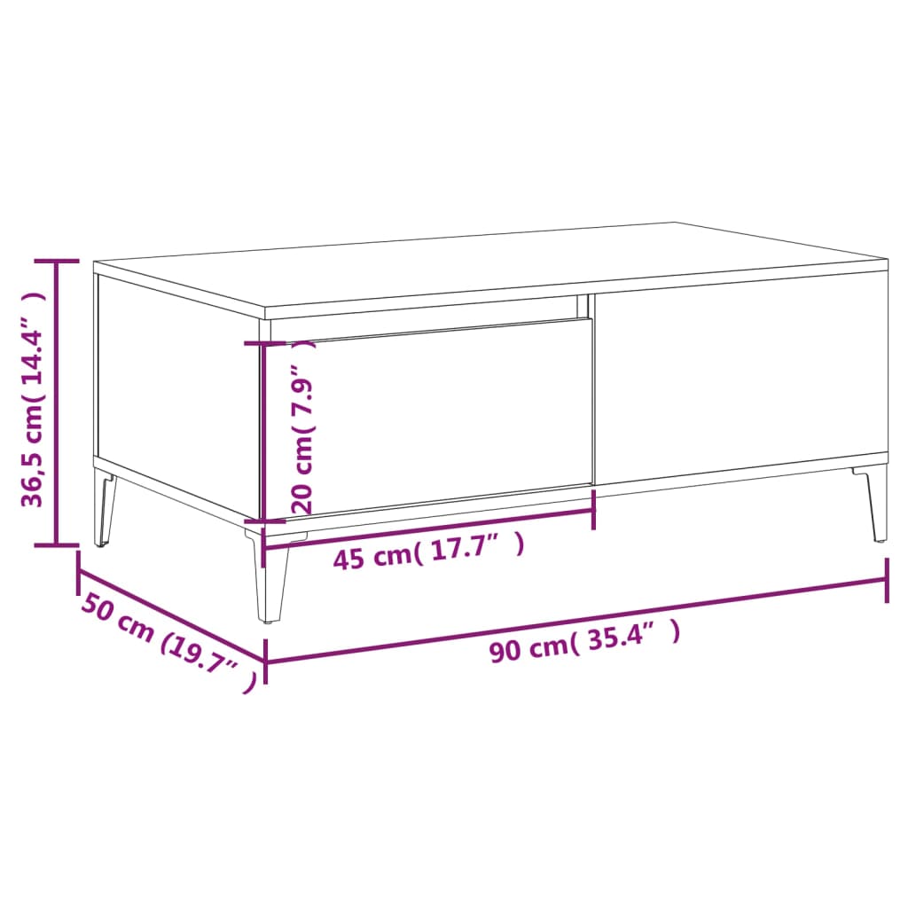 vidaXL Table basse Sonoma gris 90x50x36,5 cm Bois d'ingénierie