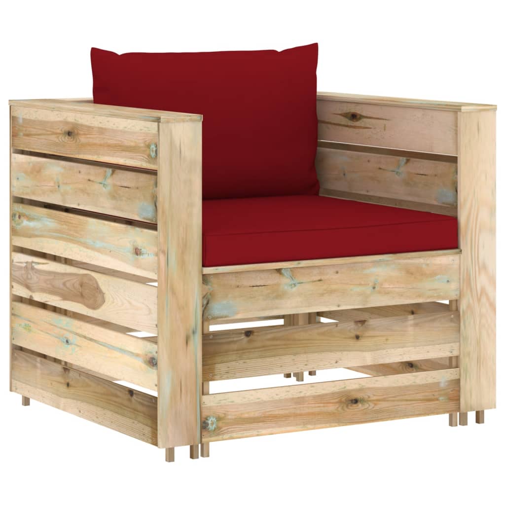 vidaXL Salon de jardin 6 pcs avec coussins Bois imprégné de vert