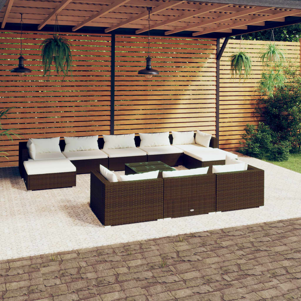 vidaXL Salon de jardin 11 pcs avec coussins Marron Résine tressée