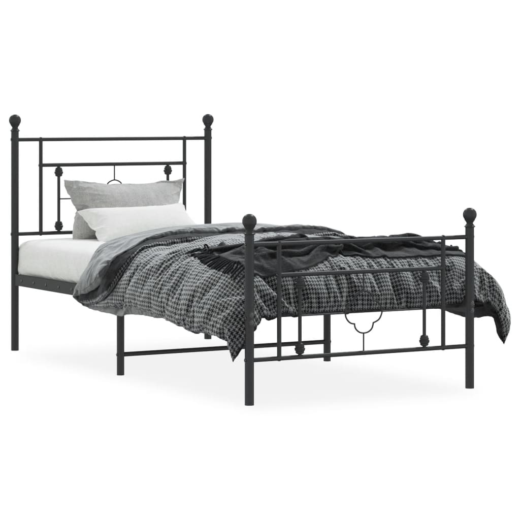 vidaXL Cadre de lit métal sans matelas avec pied de lit noir 100x190cm