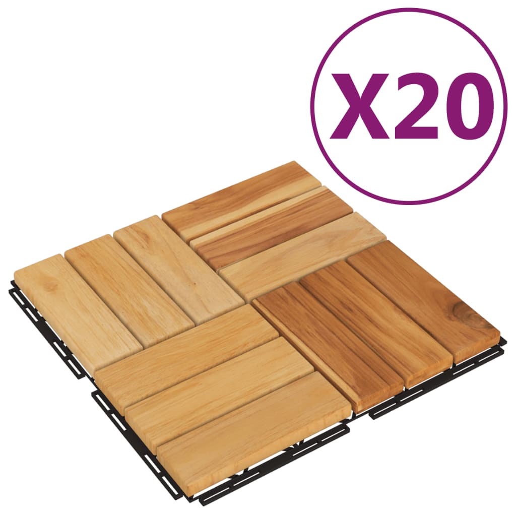 vidaXL Tuiles de terrasse 20 pcs 30x30 cm bois massif teck