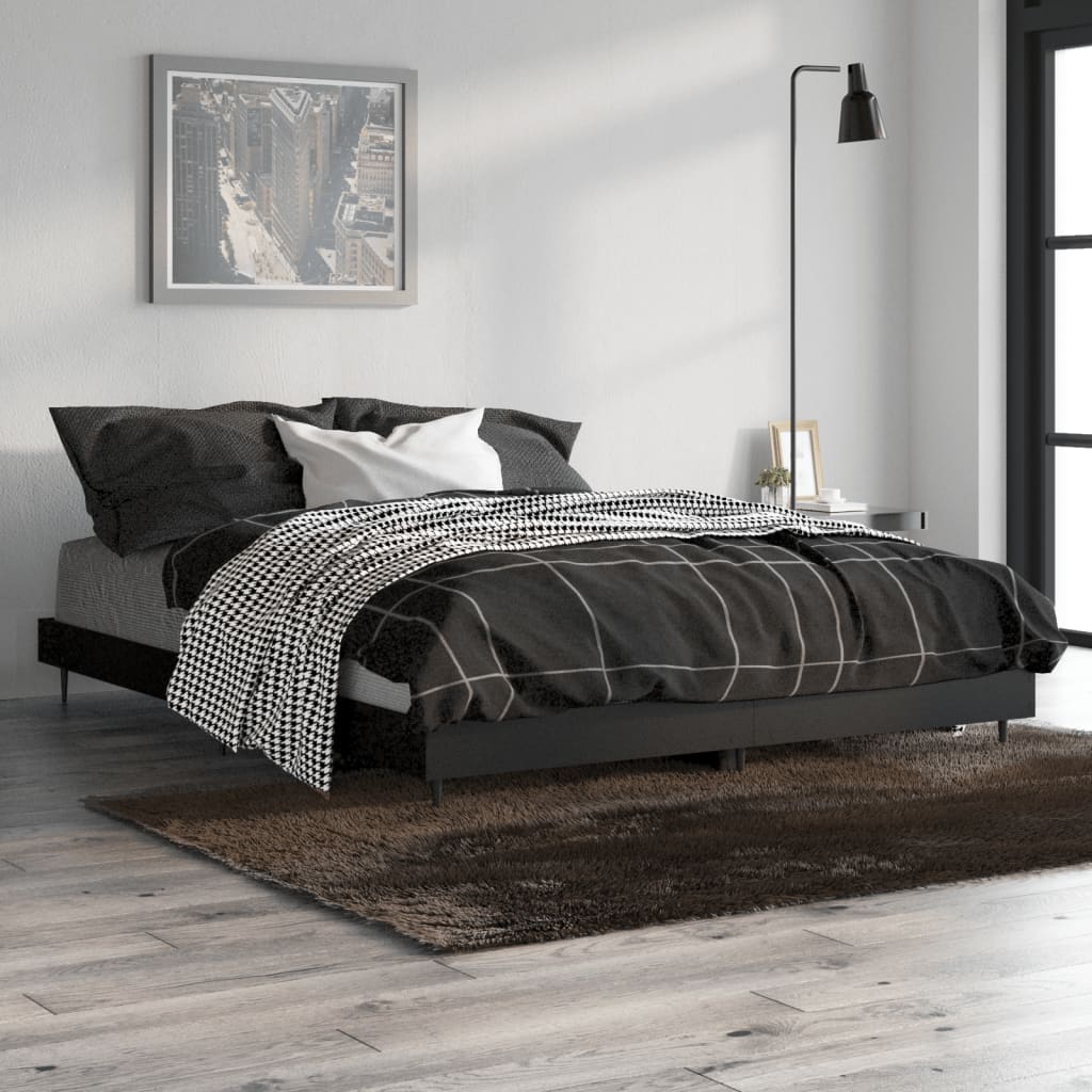 vidaXL Cadre de lit noir 135x190 cm bois d'ingénierie