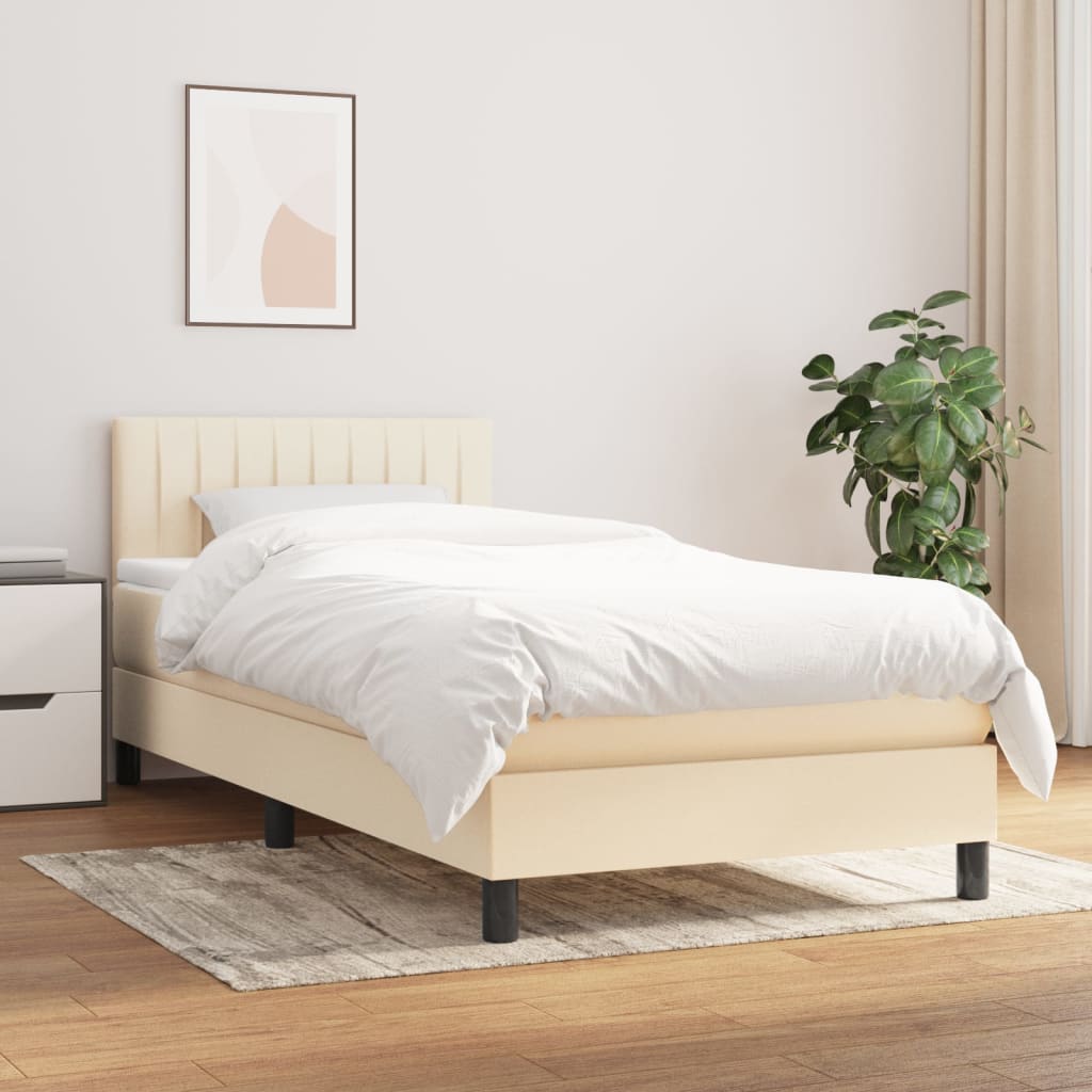 vidaXL Sommier à lattes de lit avec matelas Crème 100x200 cm Tissu