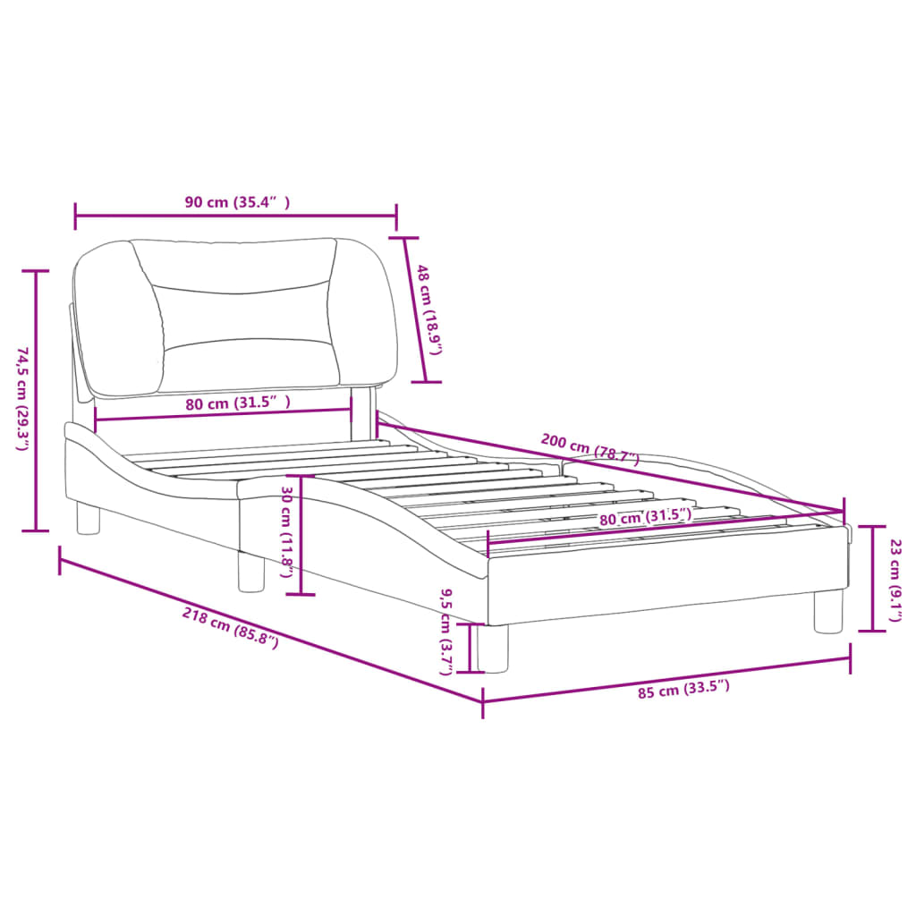 vidaXL Cadre de lit avec tête de lit Noir 80x200 cm Similicuir