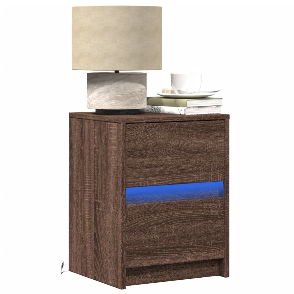 vidaXL Armoire de chevet et lumières LED chêne marron bois ingénierie