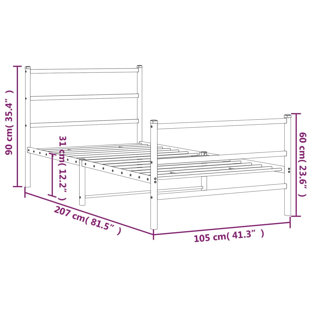 vidaXL Cadre de lit métal sans matelas et pied de lit noir 100x200 cm