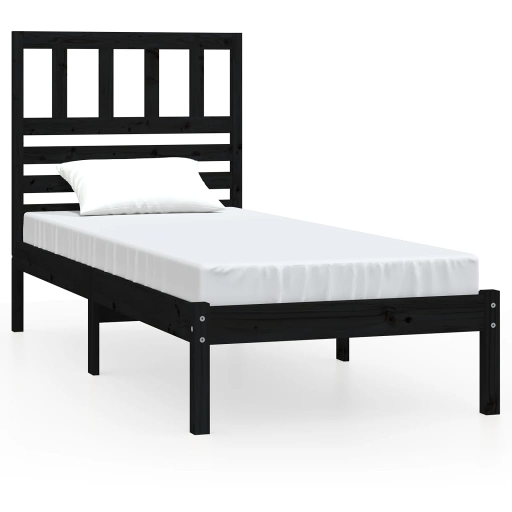 vidaXL Cadre de lit noir 90x190 cm simple bois de pin massif