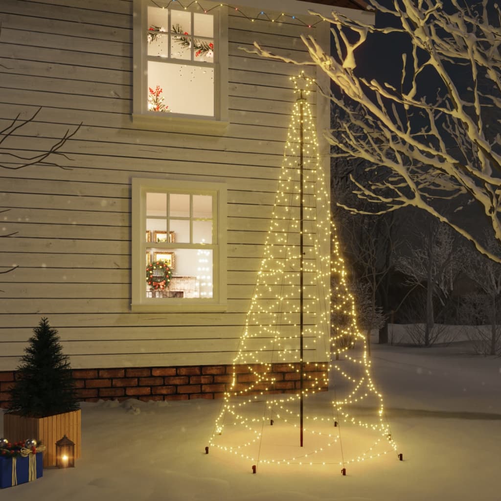 vidaXL Arbre de Noël avec poteau en métal 500 LED blanches chaudes 3 m