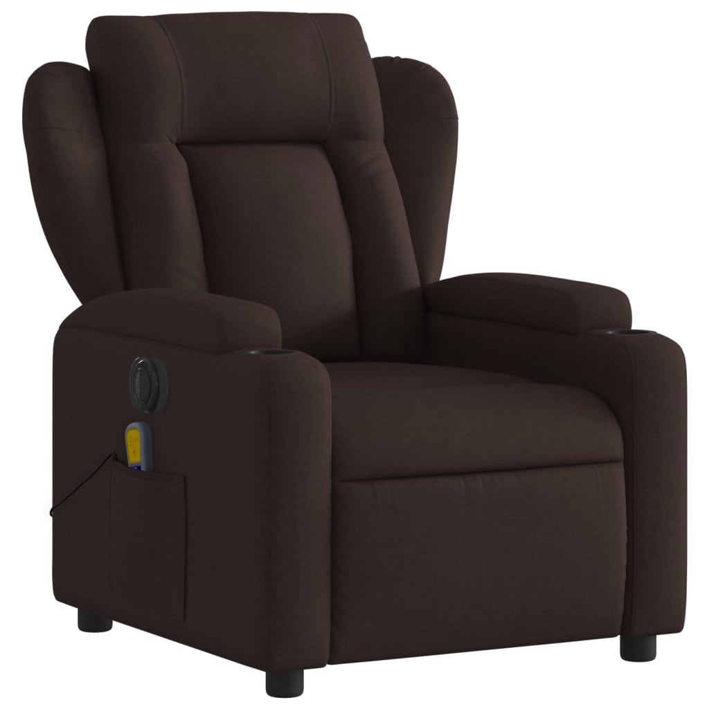 vidaXL Fauteuil de massage inclinable électrique Marron foncé Tissu