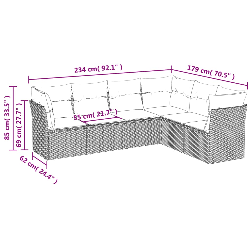 vidaXL Salon de jardin avec coussins 6 pcs marron résine tressée