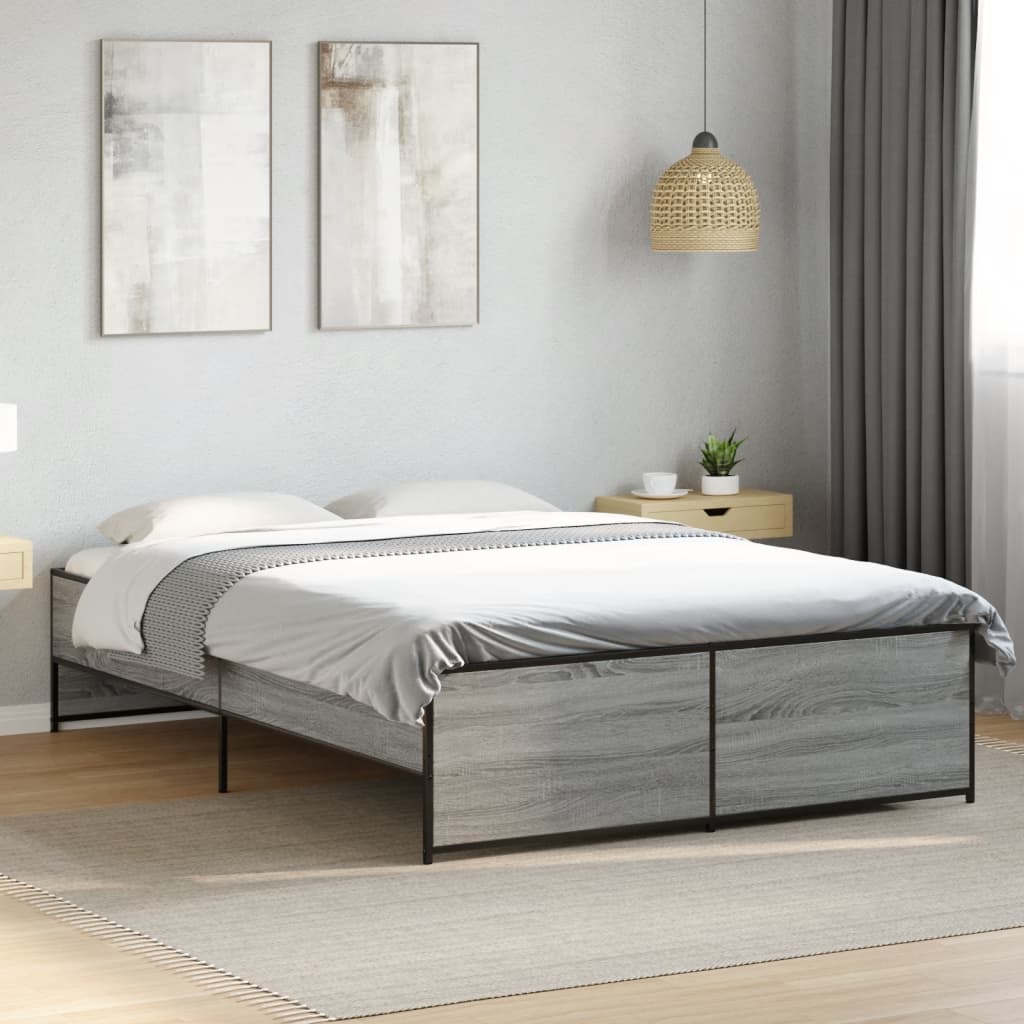 vidaXL Cadre de lit sonoma gris 140x190 cm bois d'ingénierie et métal