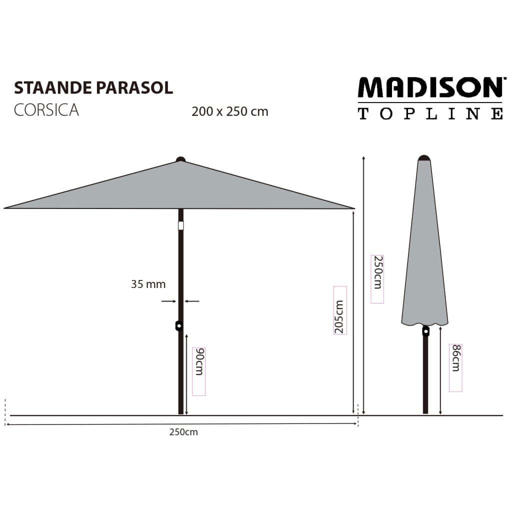 Madison Parasol Corsica 200x250 cm gris