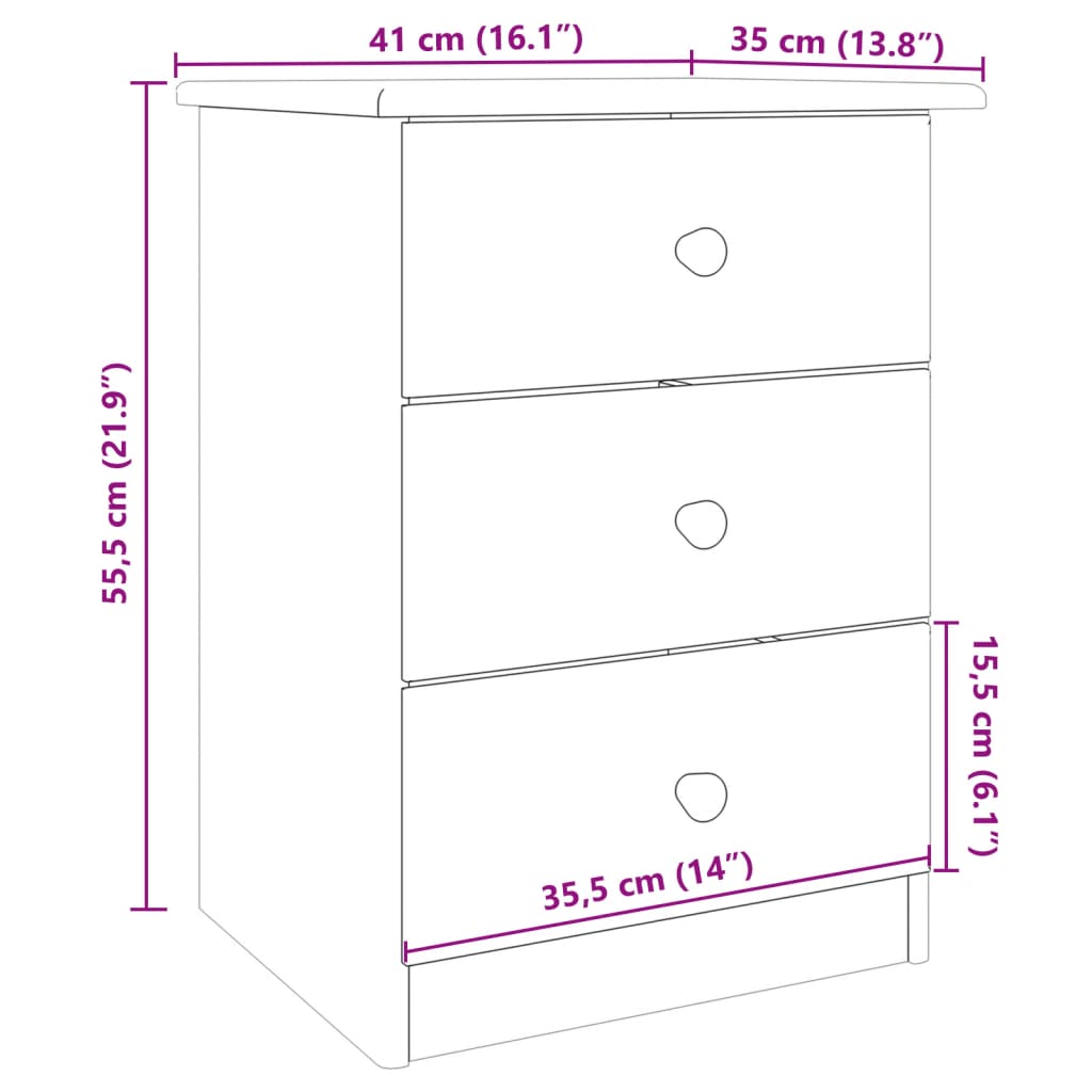 vidaXL Table de chevet ALTA blanc 41x35x55,5 cm bois de pin massif