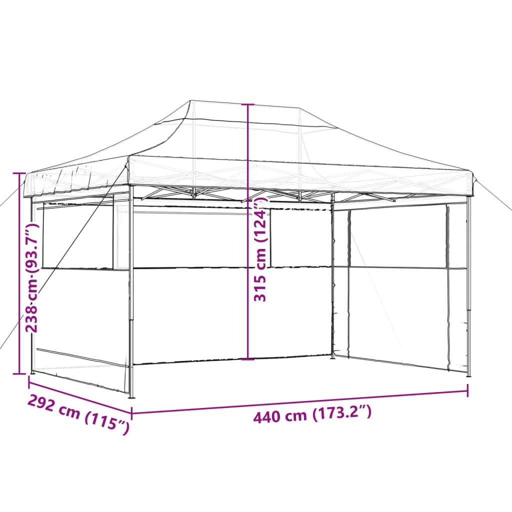 vidaXL Tente de réception pliable escamotable 3 parois latérales noir