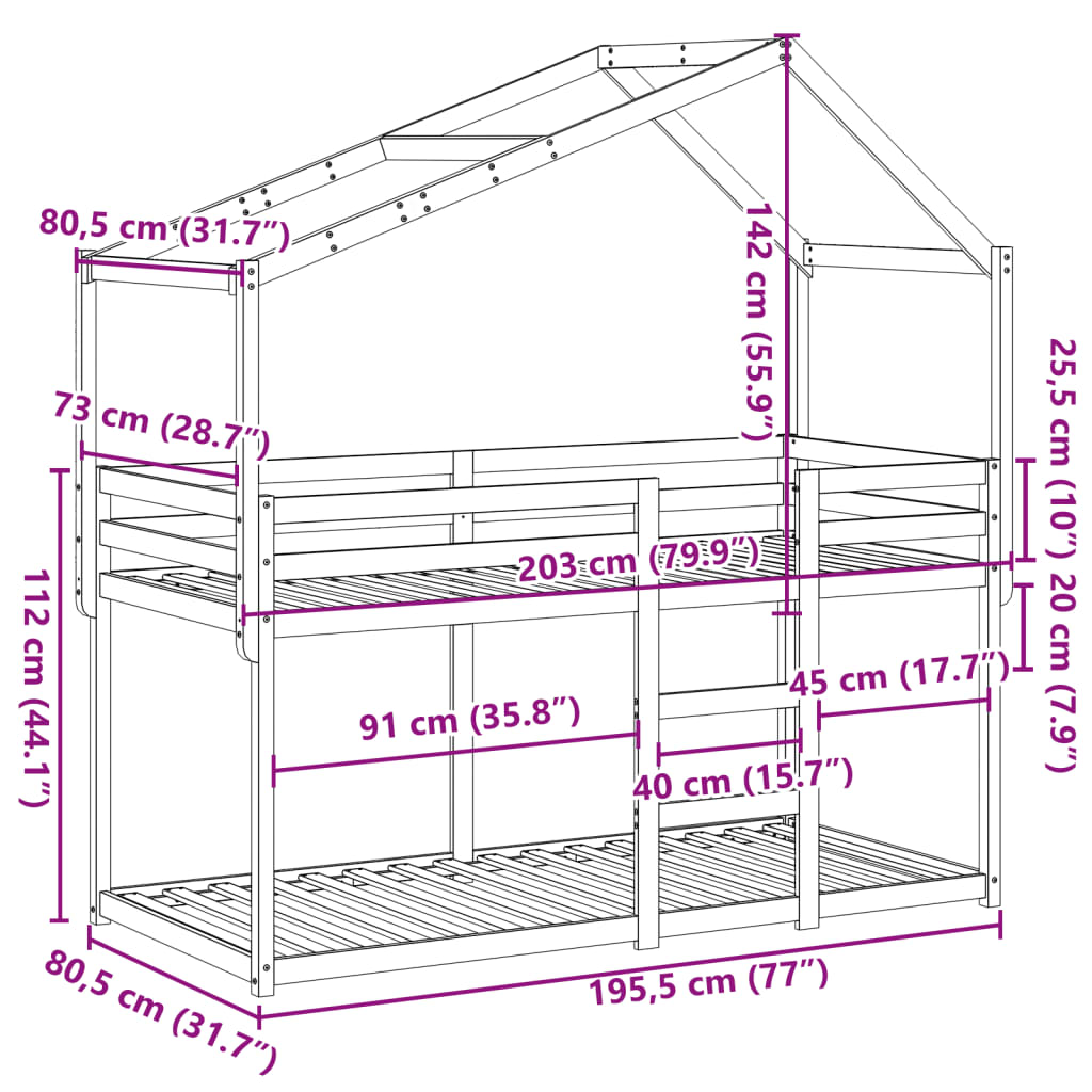 vidaXL Lit superposé avec toit cire marron 75x190cm bois massif de pin