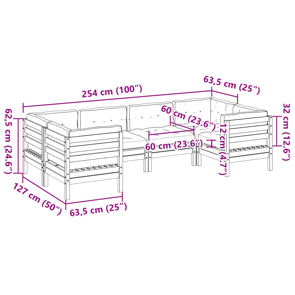 vidaXL Salon de jardin 6 pcs avec coussins bois de pin imprégné