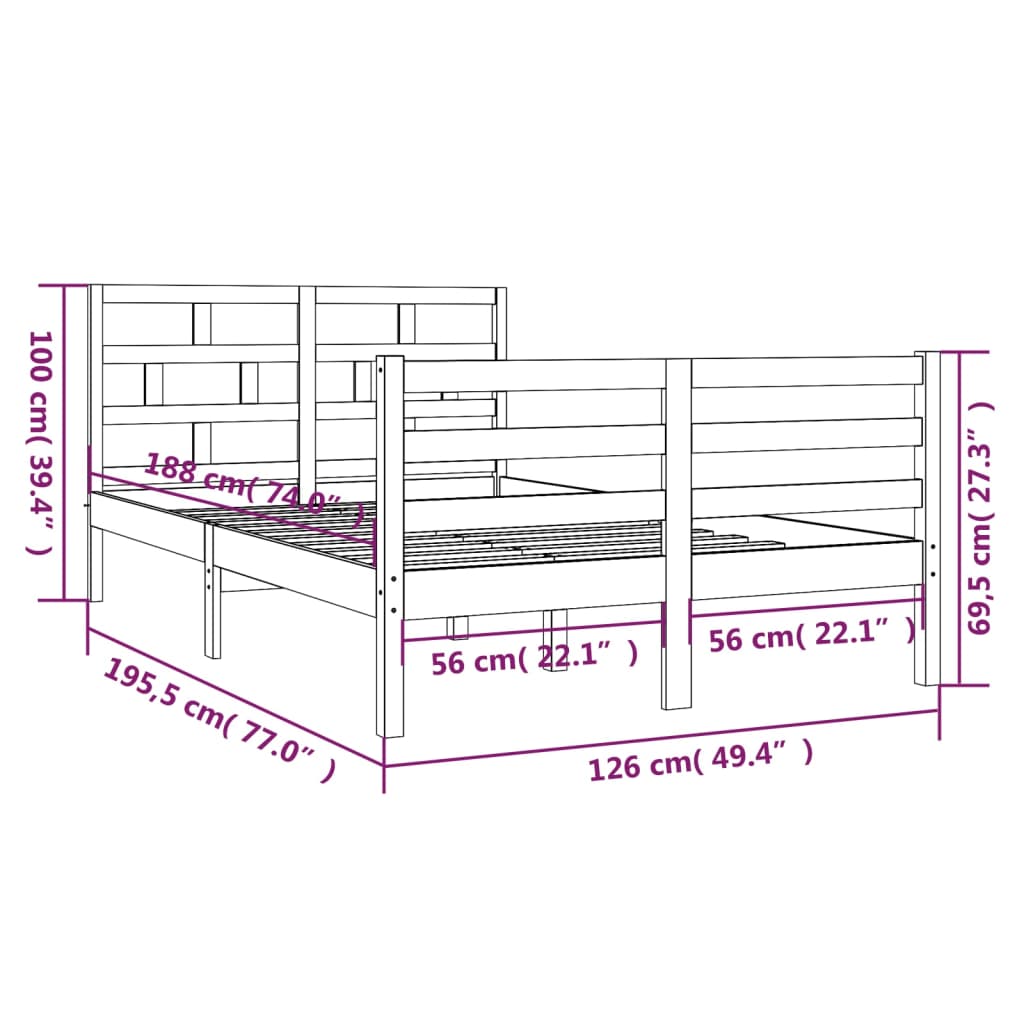 vidaXL Cadre de lit Blanc 120x190 cm Petit double Bois massif