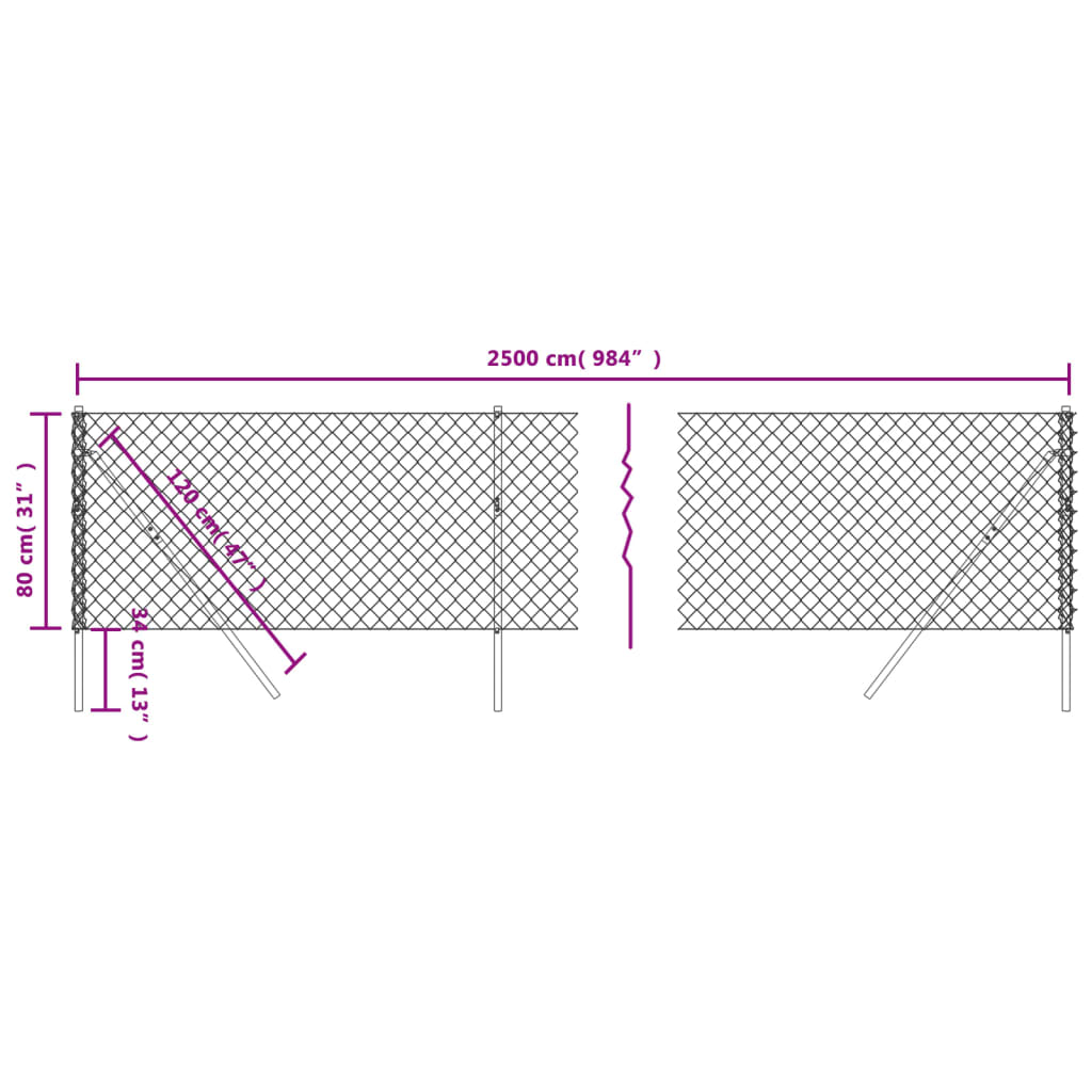 vidaXL Clôture à mailles losangées argenté 0,8x25 m