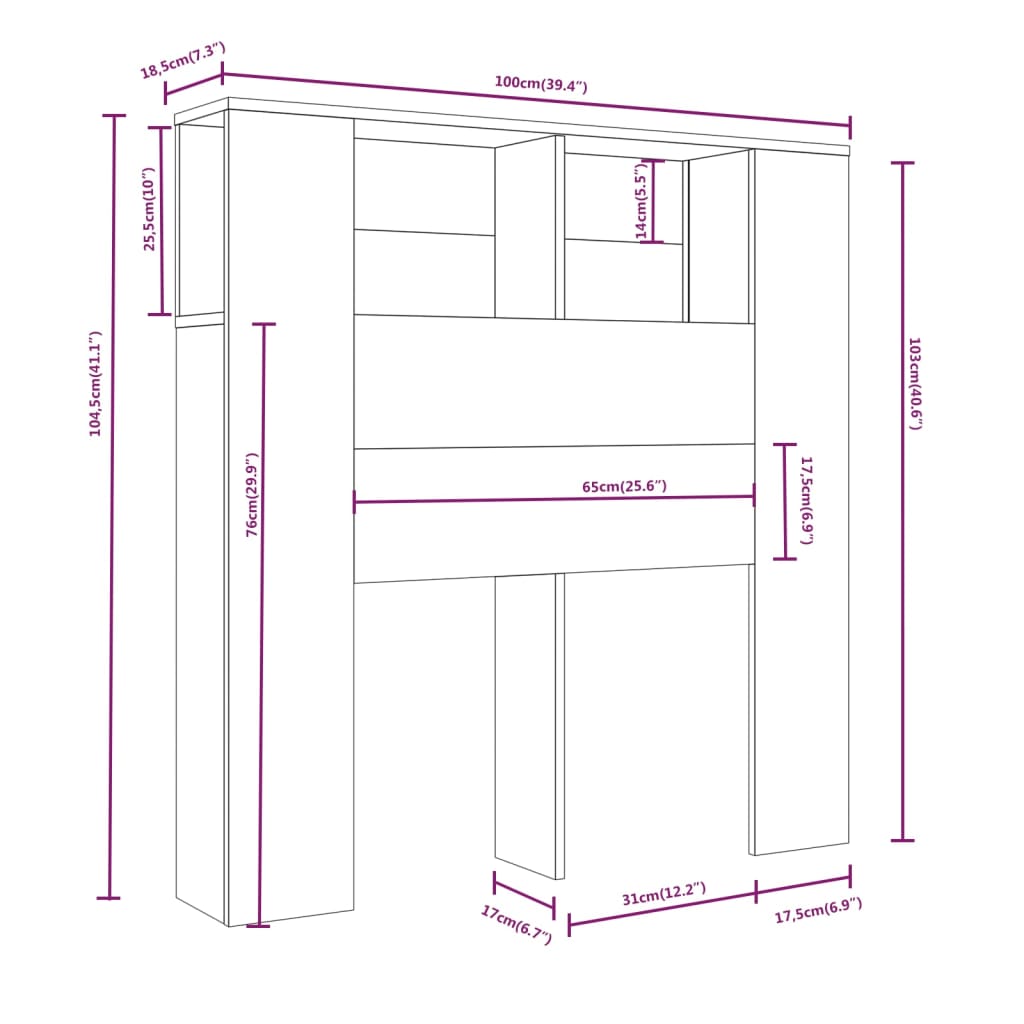 vidaXL Armoire de tête de lit Chêne fumé 100x18,5x104,5 cm