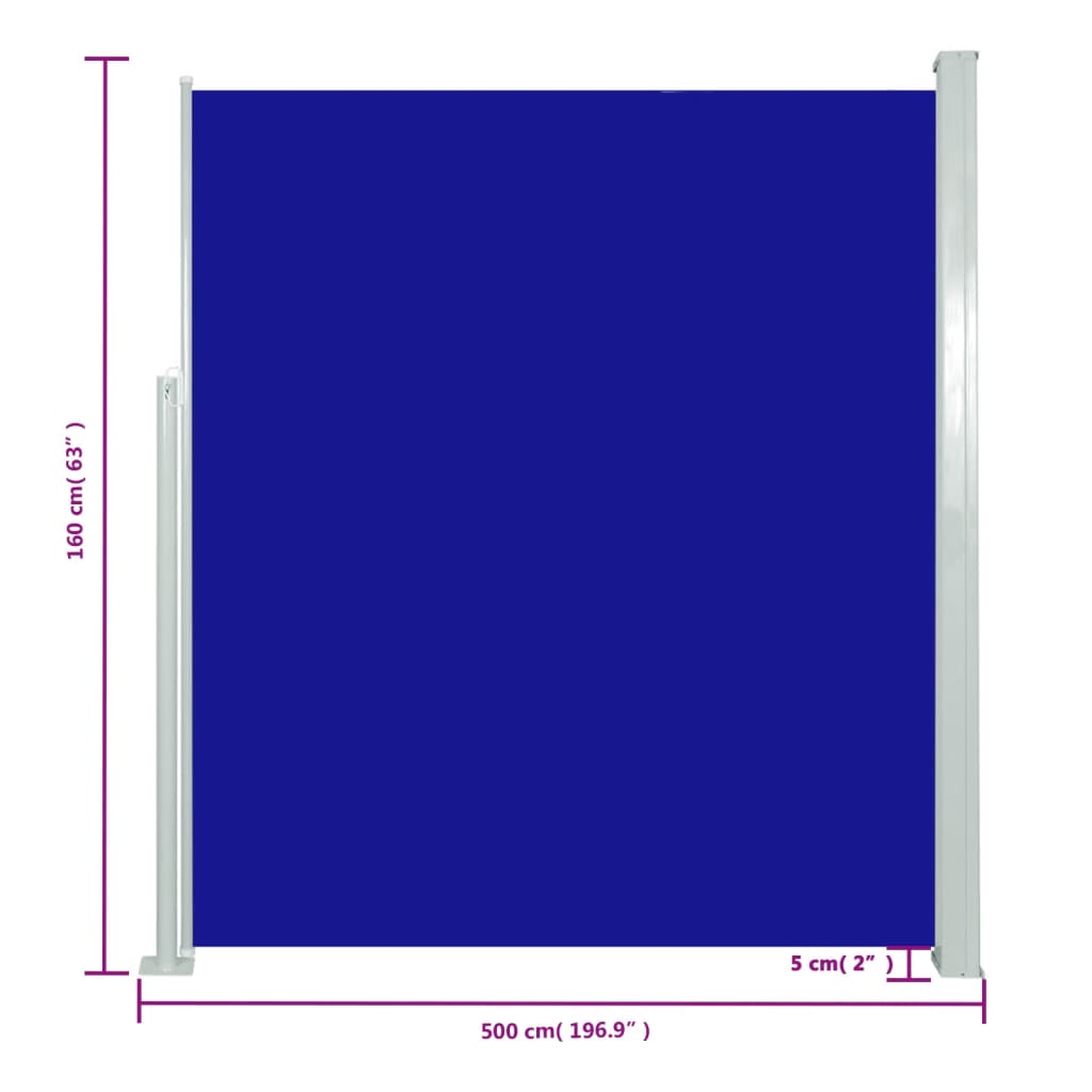 vidaXL Auvent latéral rétractable de patio 160x500 cm Bleu