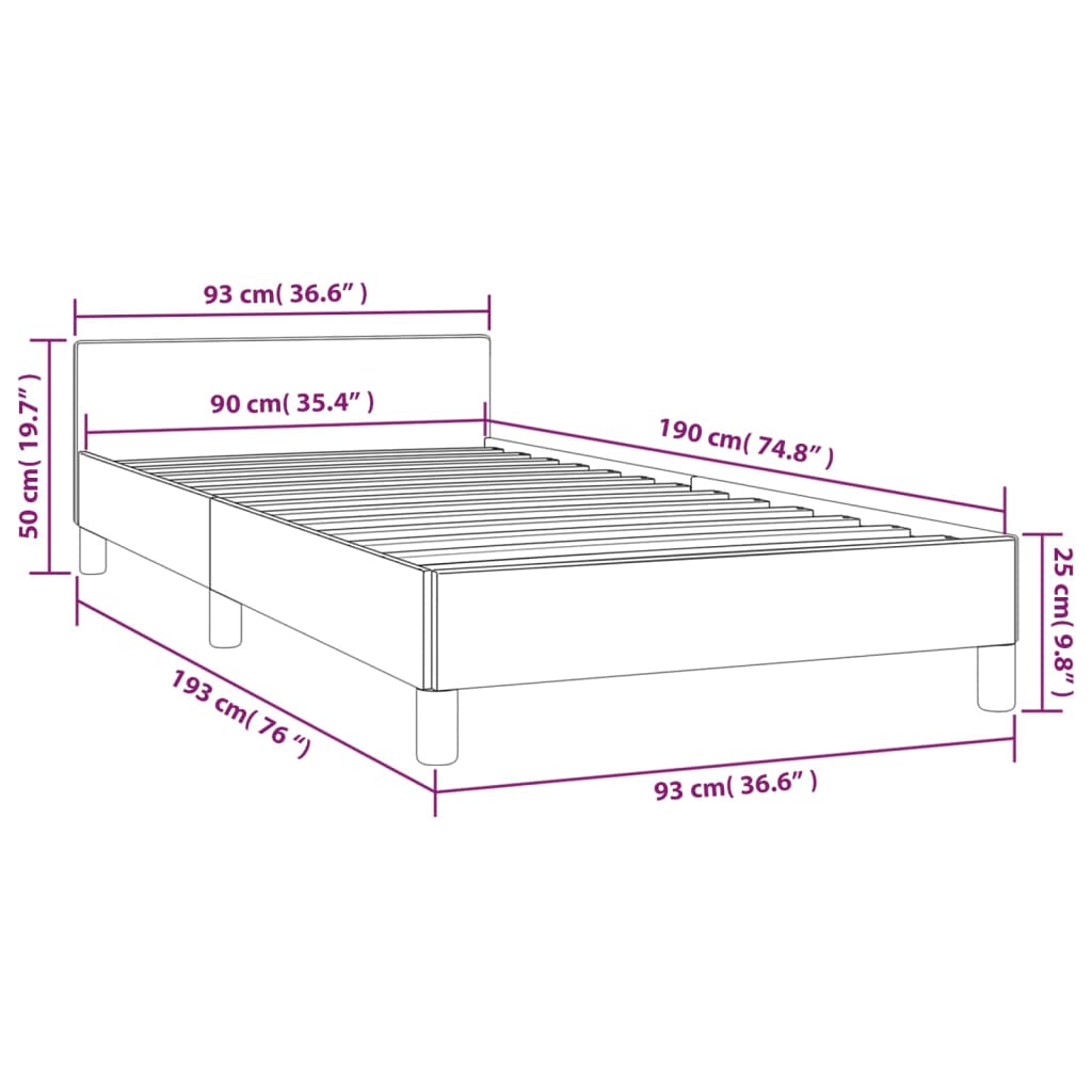 vidaXL Cadre de lit avec tête de lit Taupe 90x190 cm Tissu