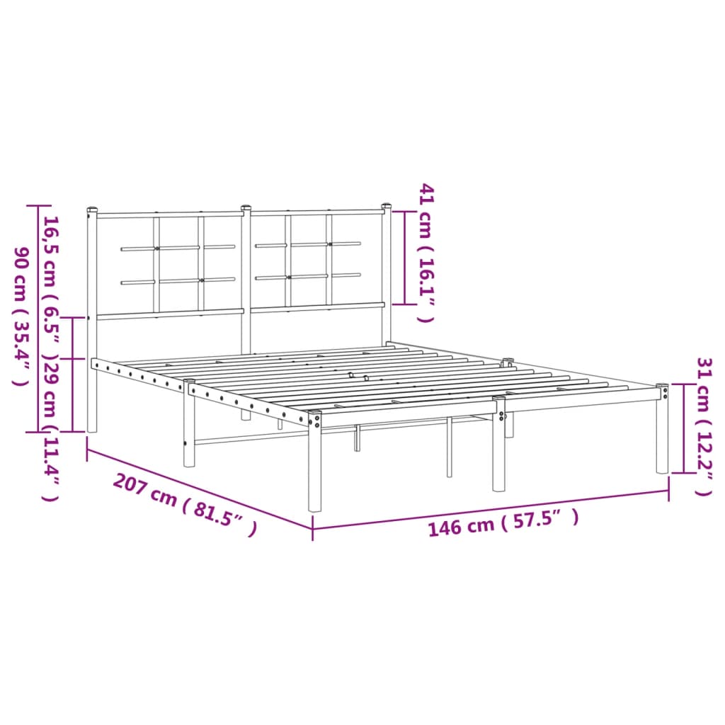 vidaXL Cadre de lit métal sans matelas et tête de lit blanc 140x200 cm