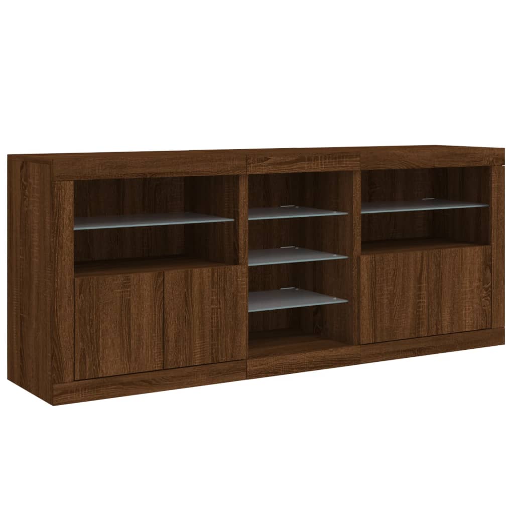 vidaXL Buffet avec lumières LED chêne marron 162x37x67 cm