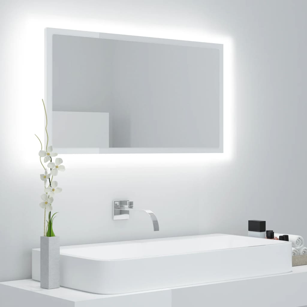 vidaXL Miroir à LED de bain Blanc brillant 80x8,5x37 cm Acrylique