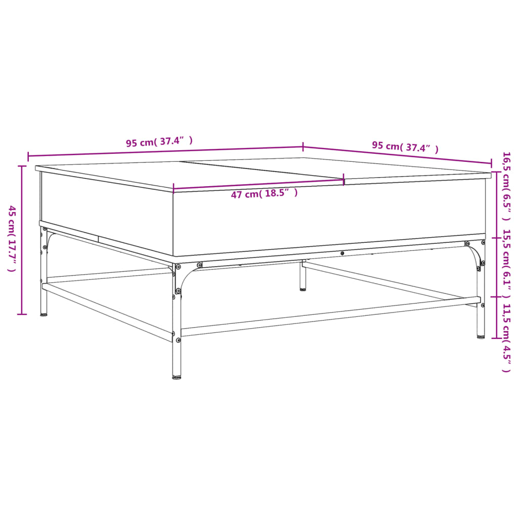 vidaXL Table basse noir 95x95x45 cm bois d'ingénierie et métal