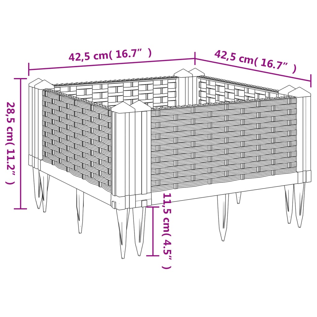 vidaXL Jardinière avec piquets gris clair 42,5x42,5x28,5 cm PP