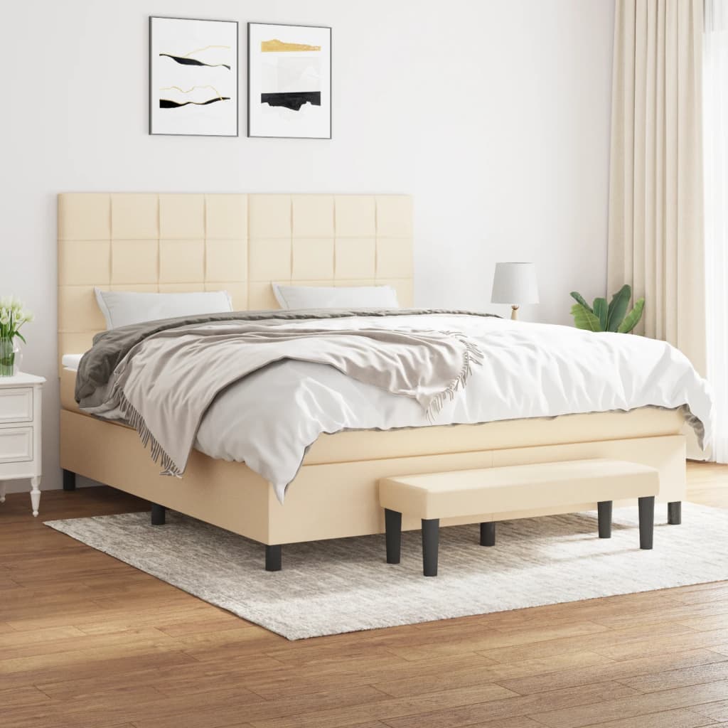 vidaXL Sommier à lattes de lit avec matelas Crème 180x200 cm Tissu