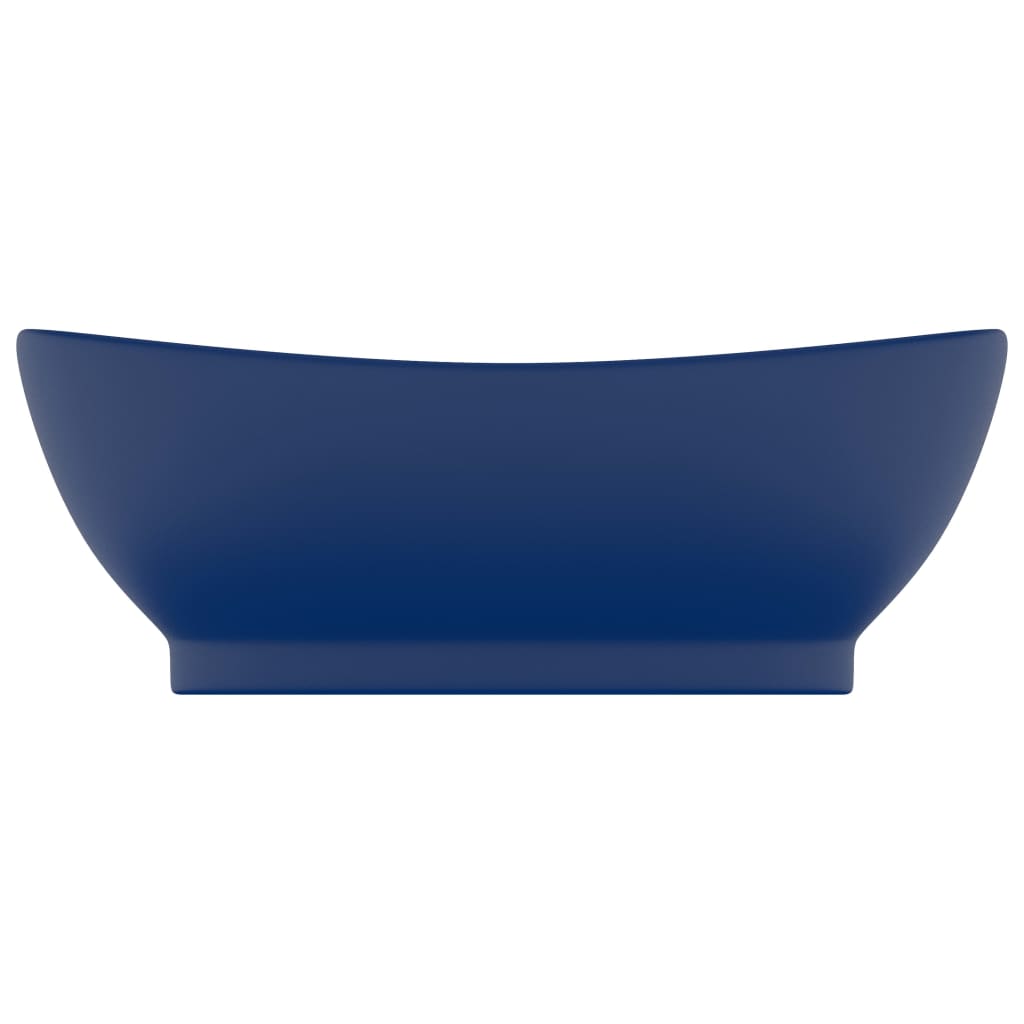 vidaXL Lavabo ovale à trop-plein Bleu foncé mat 58,5x39 cm Céramique