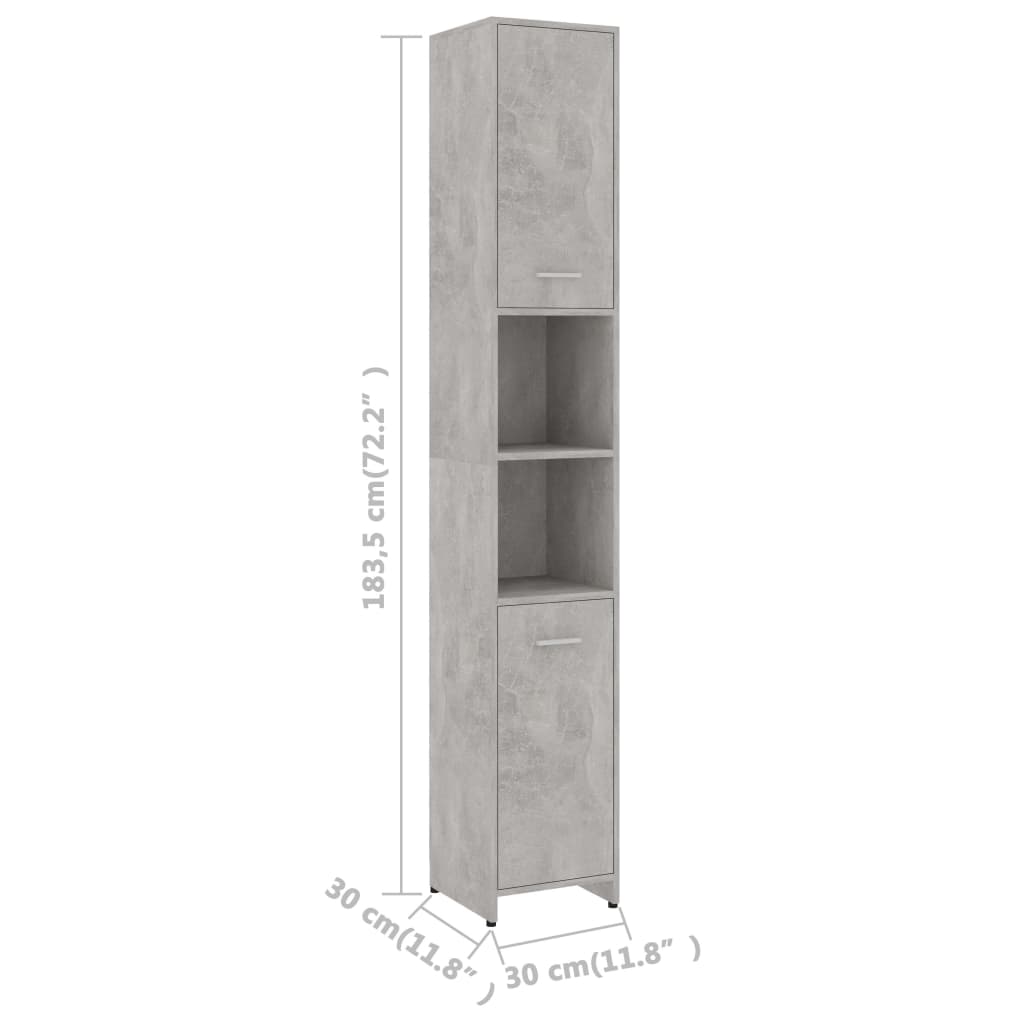 vidaXL Armoire de salle de bain Gris béton 30x30x183,5 cm Aggloméré