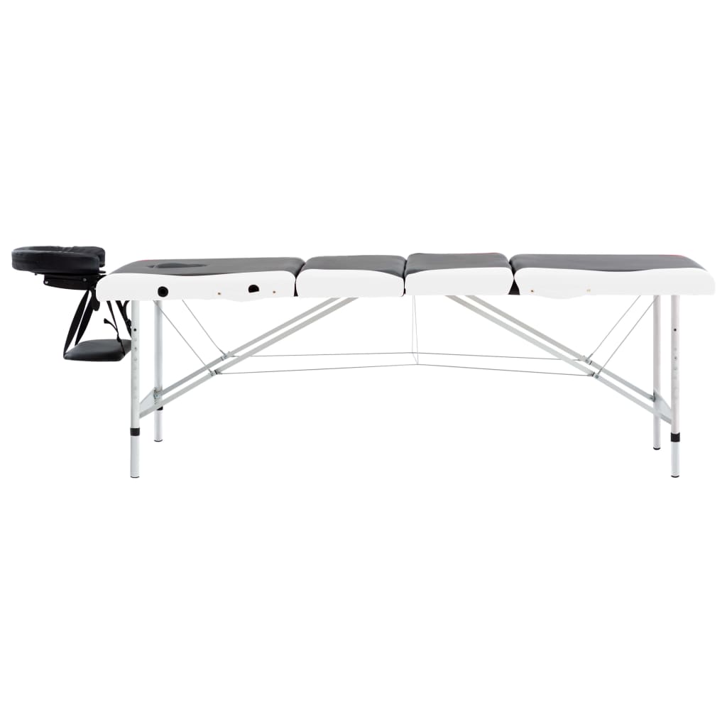 vidaXL Table de massage pliable 4 zones Aluminium Noir et blanc