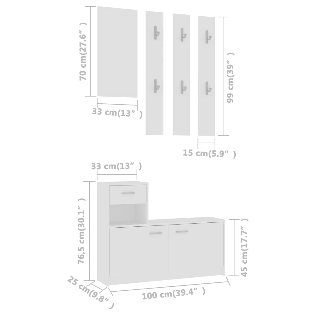 vidaXL Unité de couloir Blanc 100x25x76,5 cm Aggloméré