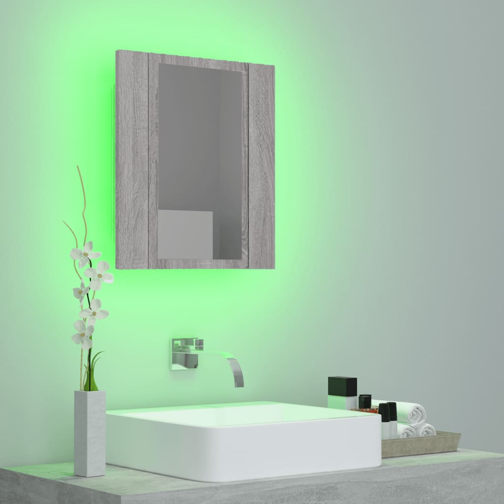 vidaXL Armoire à miroir LED de salle de bain sonoma gris 40x12x45 cm