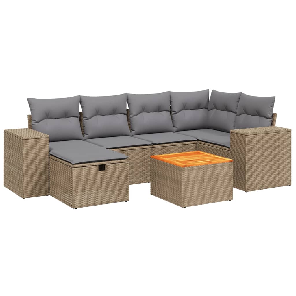 vidaXL Salon de jardin avec coussins 7pcs mélange beige résine tressée