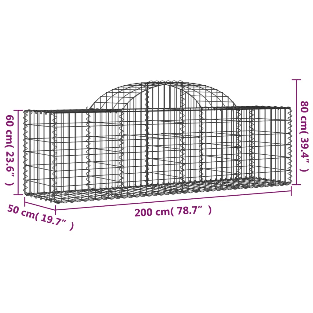 vidaXL Paniers à gabions arqués 9 pcs 200x50x60/80 cm Fer galvanisé