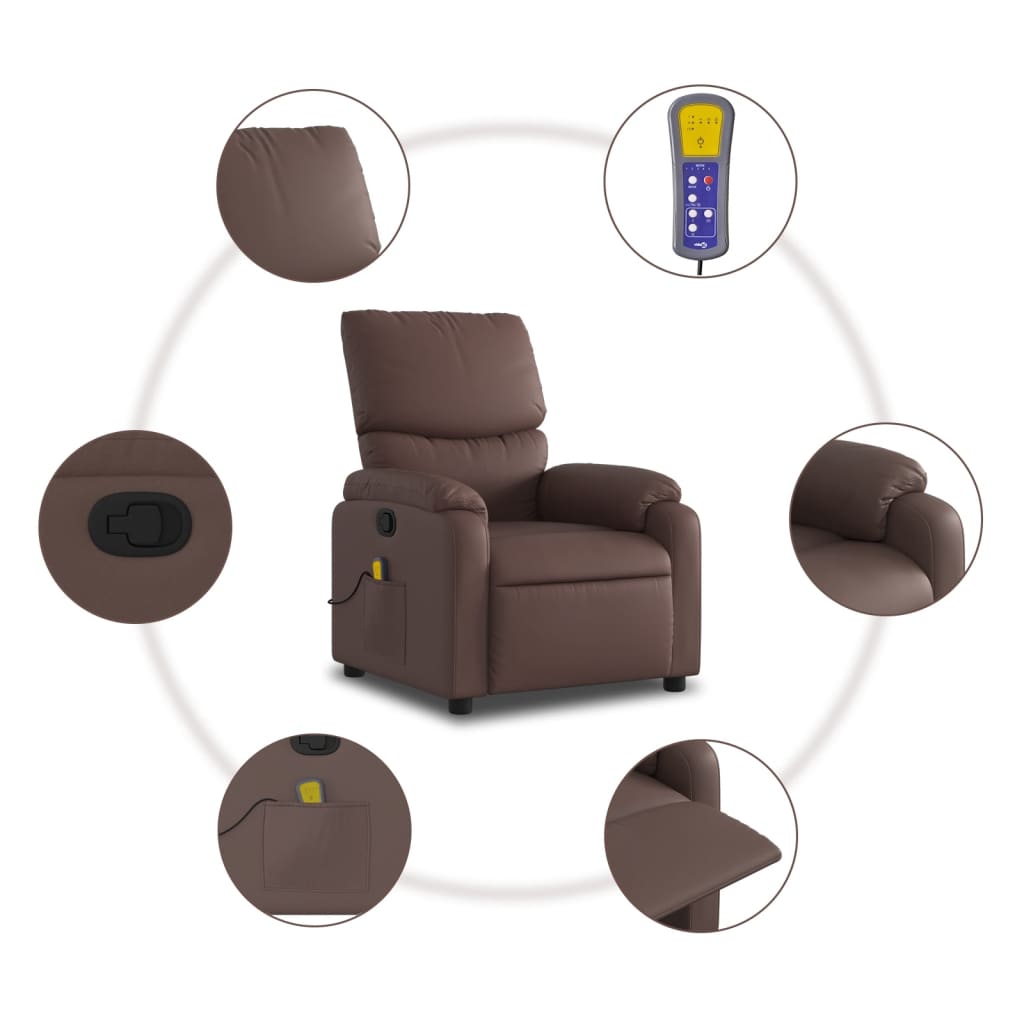 vidaXL Fauteuil de massage inclinable Marron Similicuir